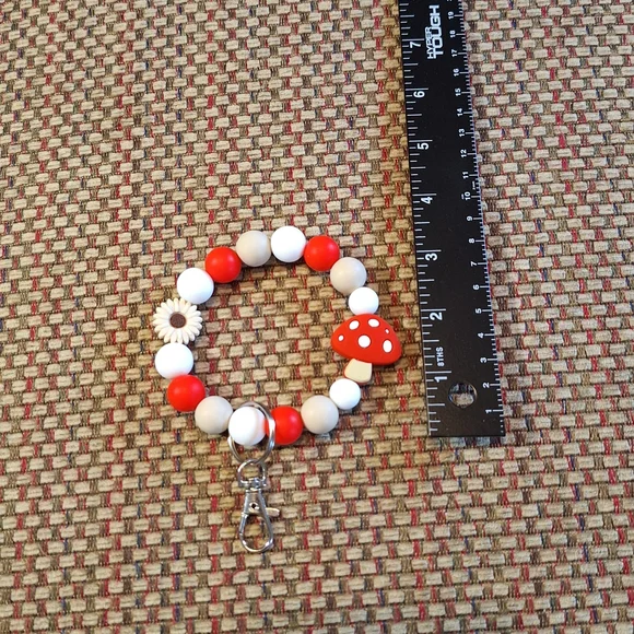 Handcrafted Homemade Silicone Mushroom & Sunflower Keychain Bracelet Wristlet - Picture 3 of 6